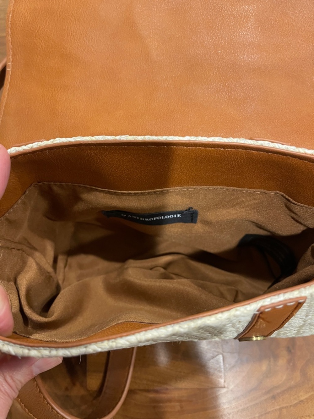 Anthropologie Woven Satchel crossbody with Tan Trim leather - Picture 4 of 6